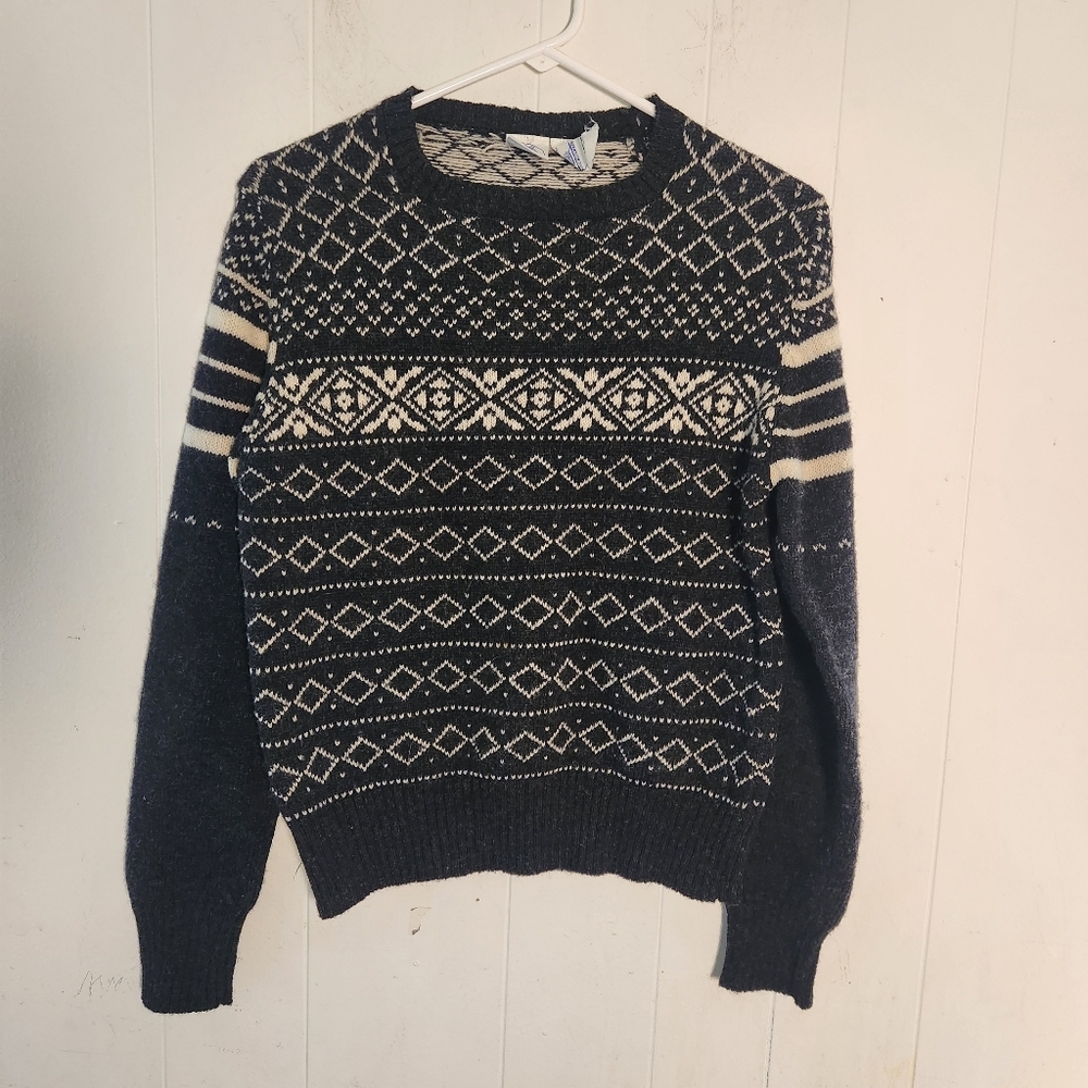 Vtg J G Hook Shetland Wool Black Cream Fair Isle Nordic Size 38 Small - Picture 1 of 16